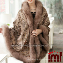 Capa de cachemira y piel de zorro Poncho de tienda online de moda coreana